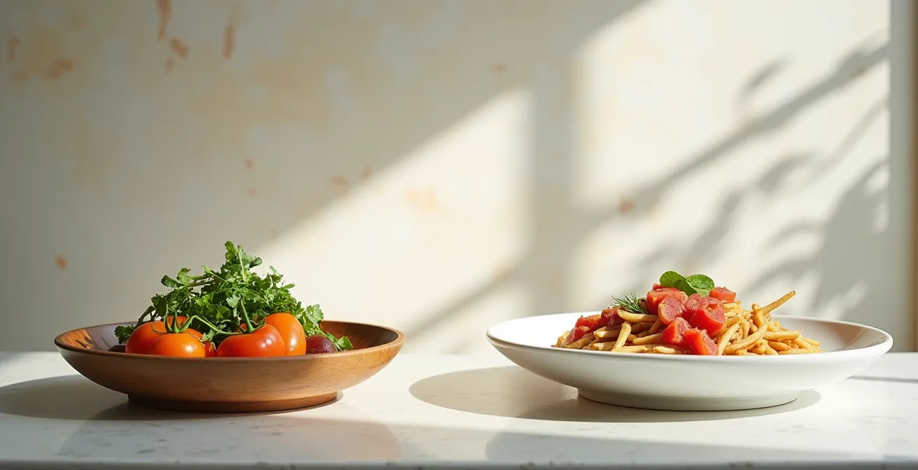 Comparaison visuelle entre plat de rue et plat de restaurant au Vietnam